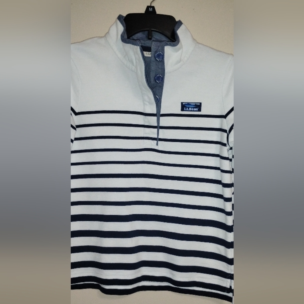 LL Bean Pullover Sweatshirt Womens XS Blue White Striped Mock Neck LS - Picture 7 of 16